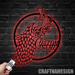 Custom Peacock Metal Wall Art LED Light - Personalized Name Sign Home Decor - Ideal for Home Decor & Gifts, Peacock Lovers Metal Gifts