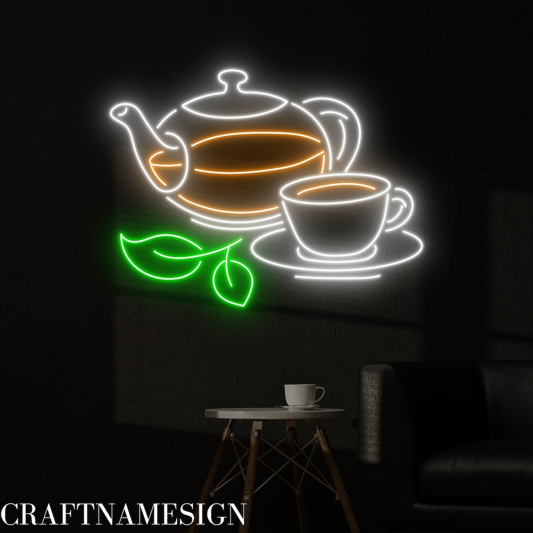 Tea Pot Tea Cup Led Sign, Tea Time Neon Sign, Custom Neon Sign, Coffee
