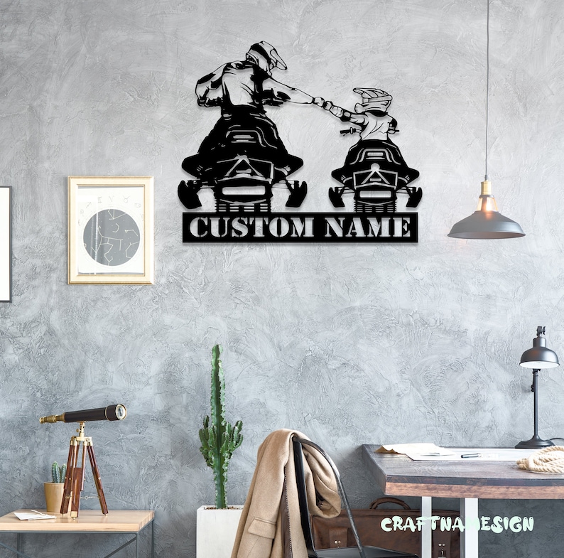 Custom Father Son Snowmobile Metal Wall Art LED Light - Personalized Ski-Doo Name Sign Home Decor - Ideal for Home Decor & Gift