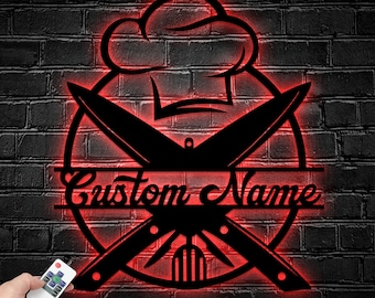 Personalized Chef Hat Metal Sign Wall Art, Kitchen Metal Wall Deco, Custom Kitchen Sign, Restaurant Decor Wall Art, Mothers Day Gift