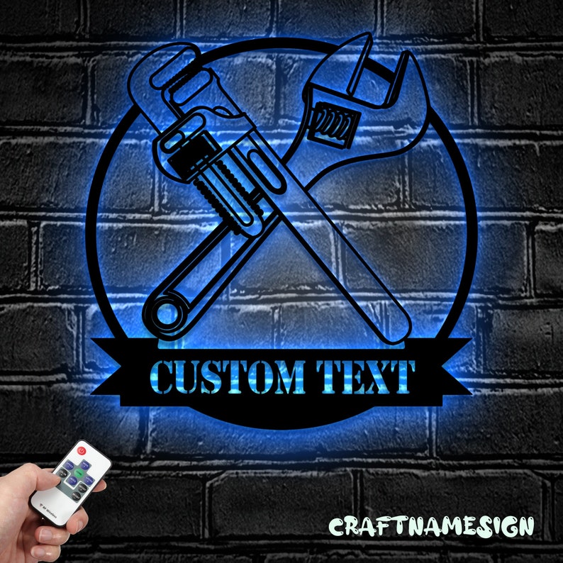 Custom Plumbing Metal Wall Art LED Light - Personalized Plumber Name ...