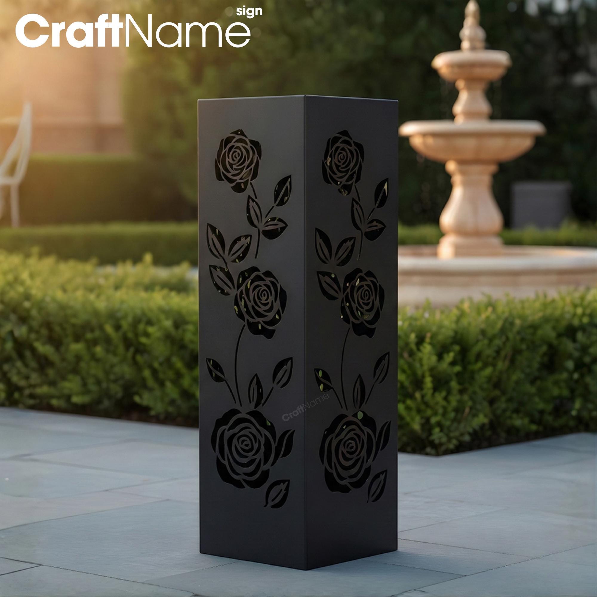 Rusty Metal Garden Column With Rose Cutouts, Outdoor Decoration for ...