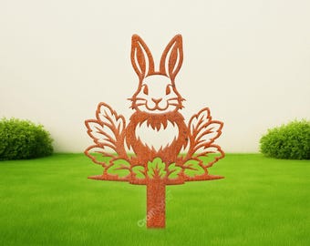 Kaninchen Metall Gartenstecker, Benutzerdefinierte Hase Metallschild für Bauernhaus oder Veranda Dekoration, niedliches Häschen Geschenk für Gartenliebhaber und Freunde