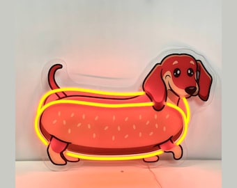 Teckel hotdog neon acryl print bord, teckel hotdog led lichtbord, aangepast neonbord, hotdog winkel decor, fastfood winkel led licht