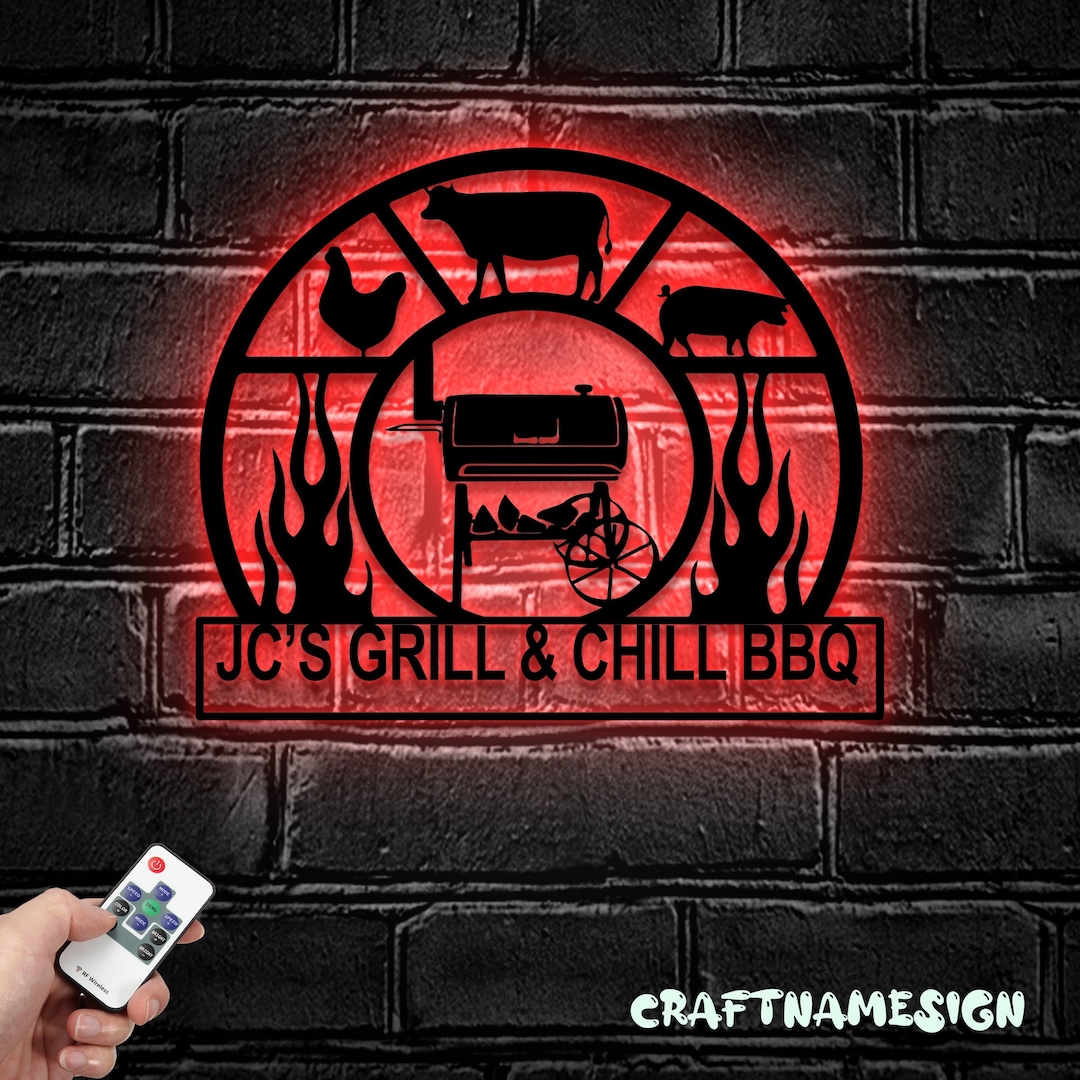 Custom Grill Metal Wall Art LED Light Personalized Backyard - Etsy