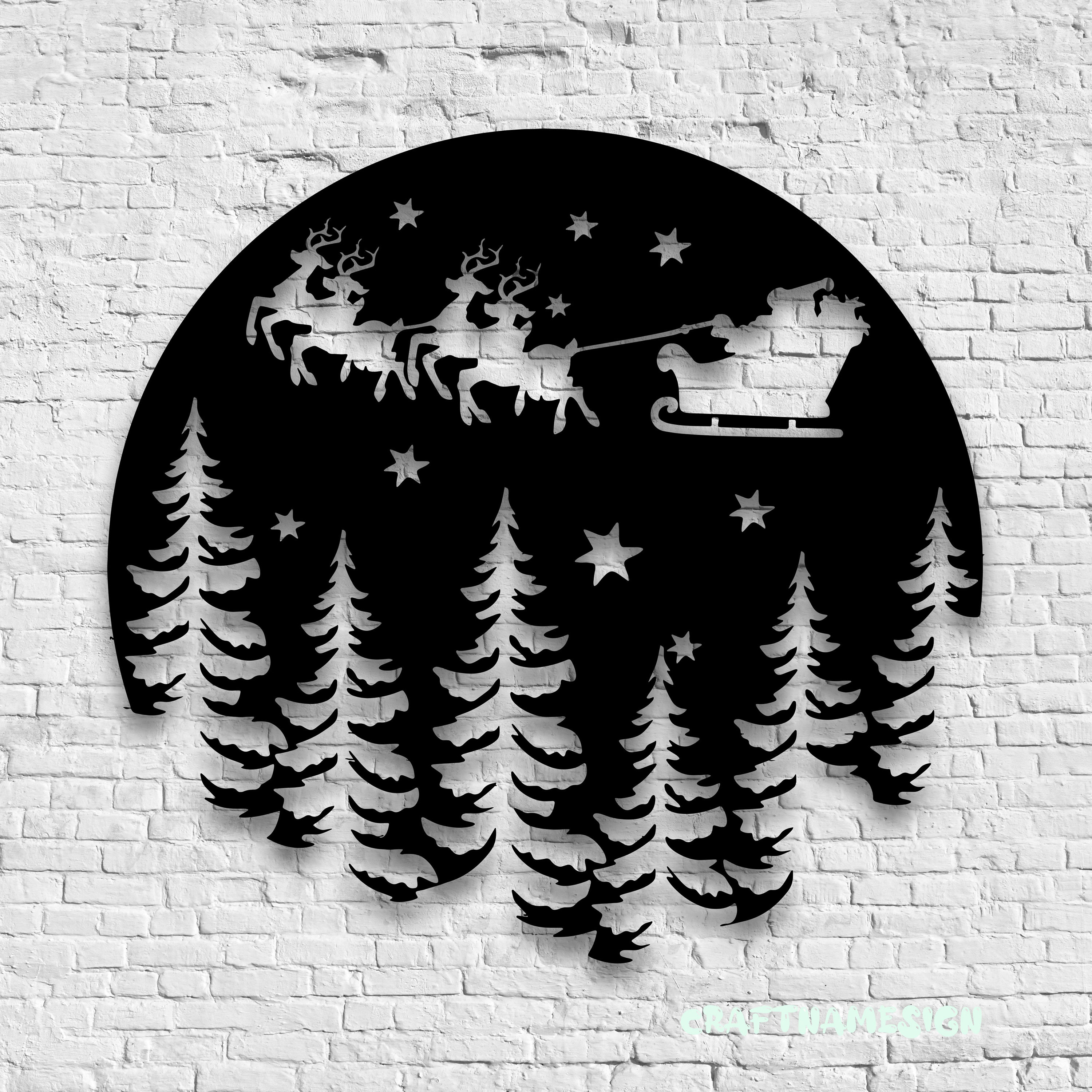 Santa Claus Metal Wall Art LED Light Santa's Sleigh Sign | Home Decor ...
