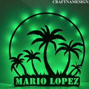 Custom Tropical Palm Tree Metal Sign, Summer Beach Palm Tree Led Sign, Personalized Palm Tree Lover Name Metal Sign, Summer Beach Wall Decor
