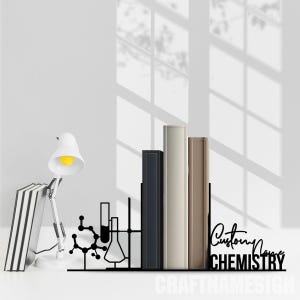 Custom Bookend Chemistry Metal Table Decor, Personalized Name Book End, Book Stand Black Metal Art, Book Nook Office Decor for Book Lover