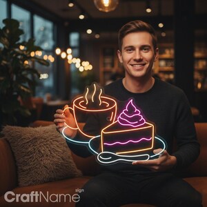 Kuchen und Kaffee LED-Schild, Wandleuchte für Konditorei, Dessertbar oder Bäckerei Cafe Decor