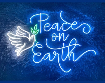 Peace On Earth Neon Sign, Peace On Earth Dove Led Sign, Custom Neon Light, Peace Bird Neon Light, Dove Leaf Branch Room Wall Decor