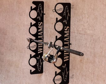 Personalized Metal Fishing Pole Holder, Custom Laser Cut Rod Rack for Wall Decor, Father’s Day Gift for Fishermen, Metal Fishing Rod Storage