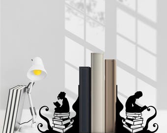 Custom Bookend Reading Book Metal Table Decor, Personalized Name Book End, Book Stand Black Metal Art, Book Nook Office Decor for Book Lover