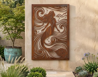 Mermaid Ocean Waves Metal Sign, Colorful Metal Wall Art for Backyard Decor
