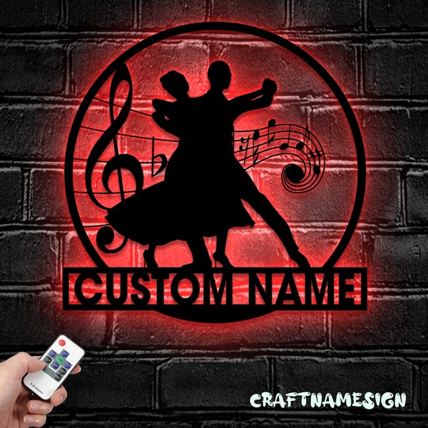 Custom Couple Ballroom Dancing Metal Wall Art LED Light - Personalized Classical Ballroom Dancer Name Sign Home Decor - Ideal for Home