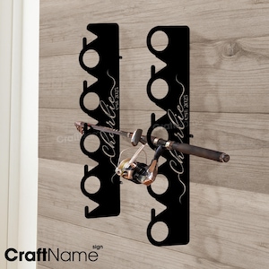 Custom Name Metal Fishing Pole Holder, Wall Mount Rod Rack for Boat or Dock, Rod Storage Organizer, Fishing Gear Holder, Gift for Fisherman