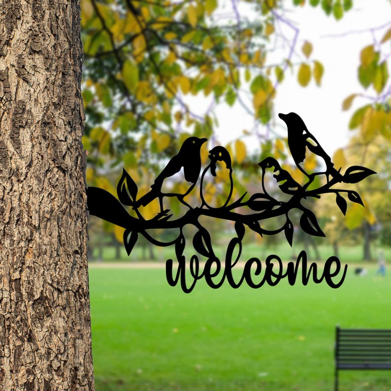 Custom Bird Family Outdoor Metal Tree Stake, Bird Garden Sculpture