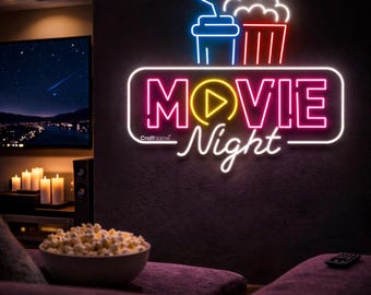 Movie Night Neon LED Sign, Cinema or Home Theater Wall Art Decor