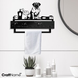 Portasciugamani in metallo personalizzato con mastino inglese, arredo bagno con portasciugamani per cani, appendiabiti per bagno, portasciugamani da parete, porta carta igienica