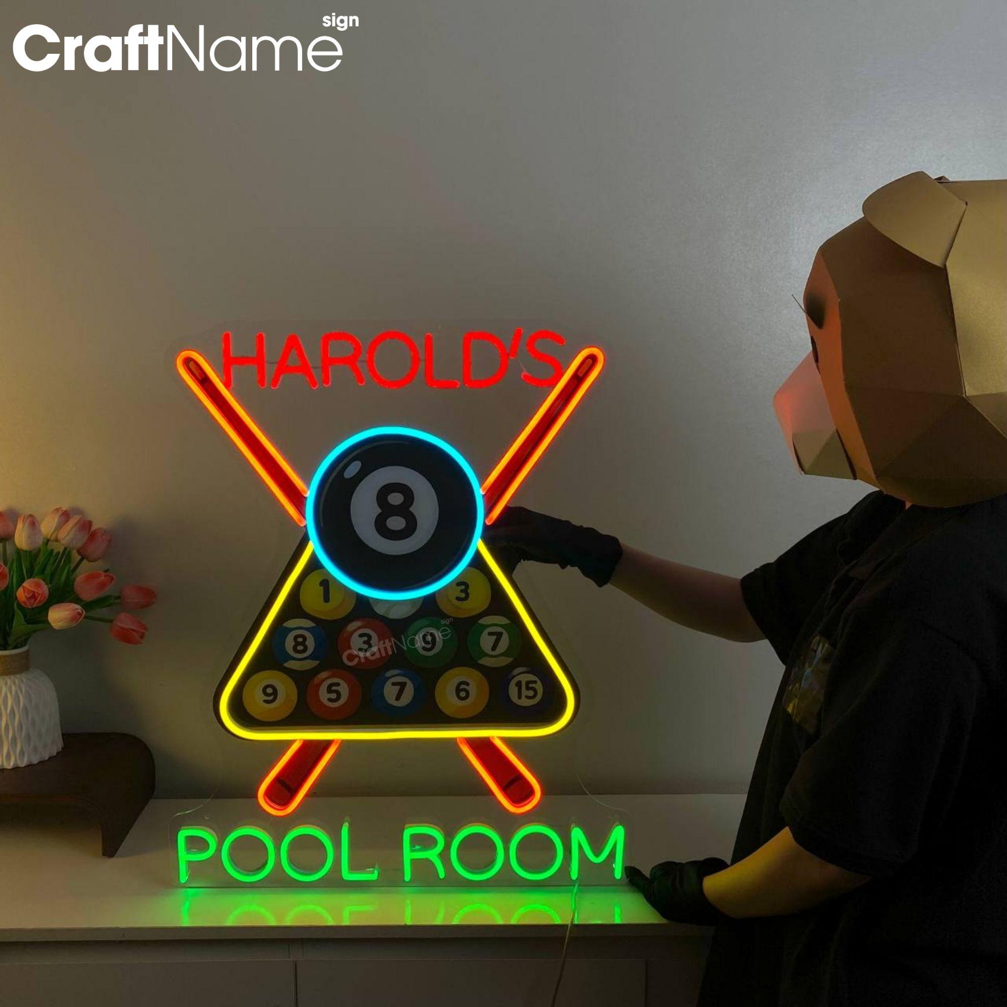 Personalized Pool Room Neon Sign, Custom Billiards LED Wall Art for Man ...