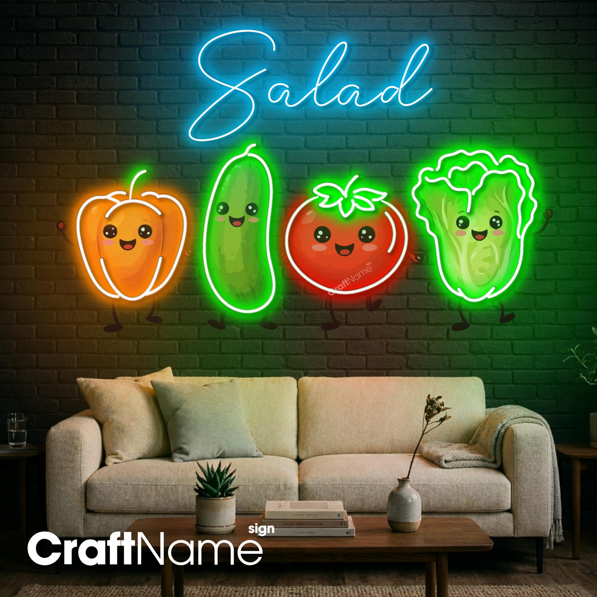 Salad Neon Sign, Cute Vegetable LED Wall Light for Kitchen or Healthy ...