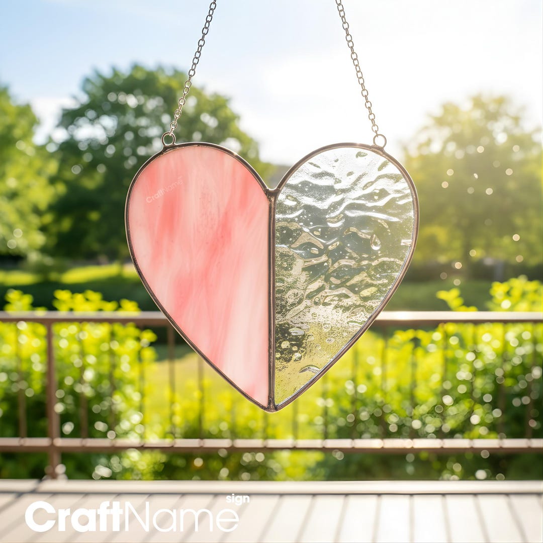 Pink Heart Window Pink Heart Window Hanging Ornament, Handcrafted Stained Glass ...