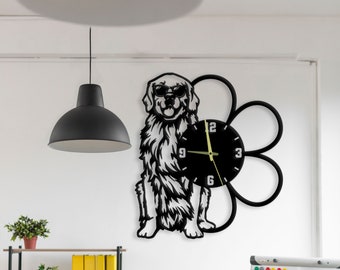 Decoration Metal Wall Clock Golden Retriever Dog, Wall Clock Unique for Home Decor and Wall Art, Personalized Golden Retriever Wall Clocks