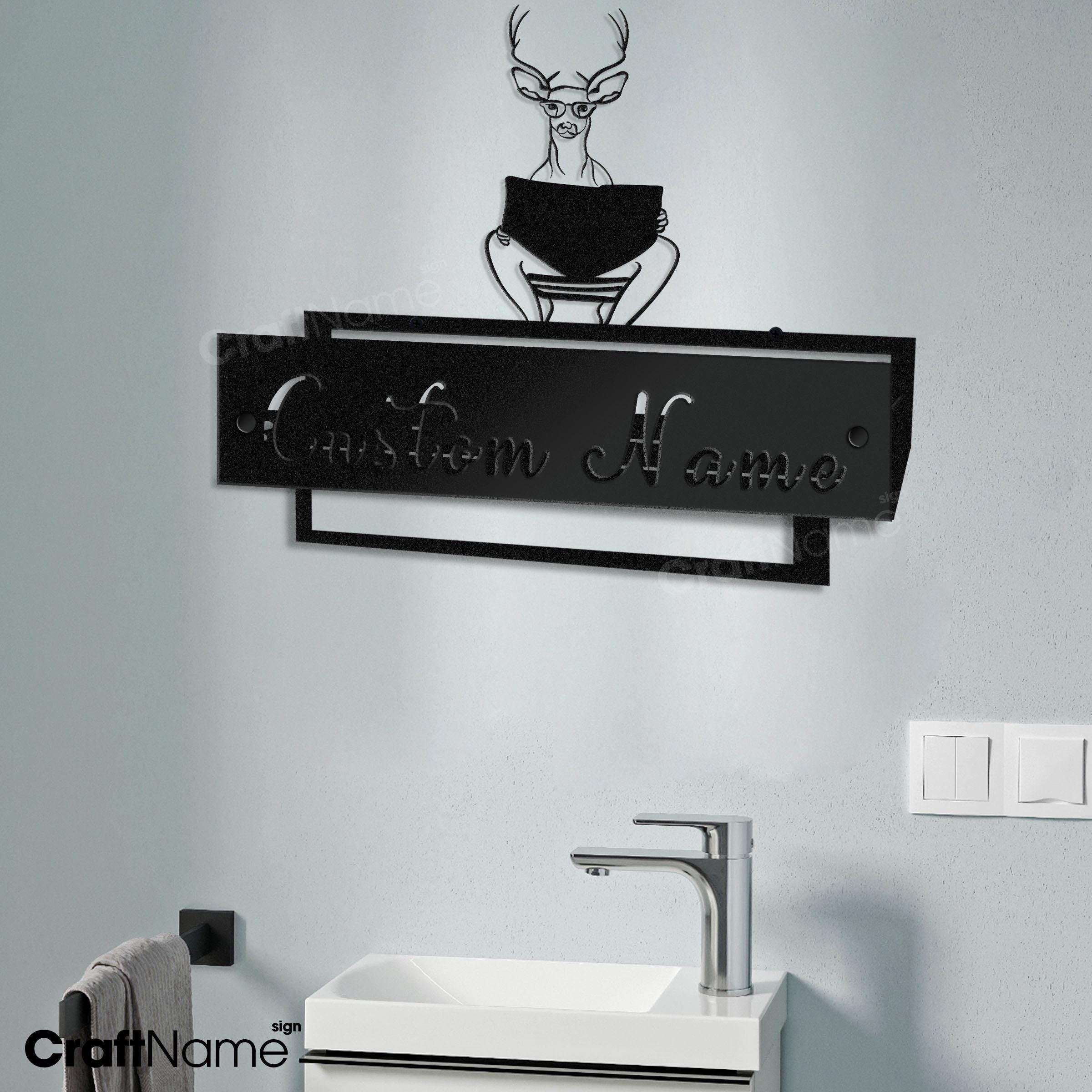 Aina Gancio Sopraporta In Metallo Nero Con Motivo Cervo - Porta Asciugamani E Appendiabiti Multiuso Per Bagno E Camera - Dimensioni 40x27 Cm