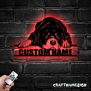 Custom Lazy Rottweiler Metal Wall Art LED Light - Personalized Dog Lover Name Sign Home Decor - Ideal for Home Decor & Gift