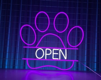 Geöffnet Neonschild, Haustierpflege LED-Schild, Benutzerdefinierte Leuchtreklame, Haustierladen Wanddekor, Hund Katzenladen Lichtkunst, Pet Spa Neonschild