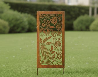 Floral Vine Rusty Metall Gartenstecker Panel, Landschaftsdekor für Weg oder Garten