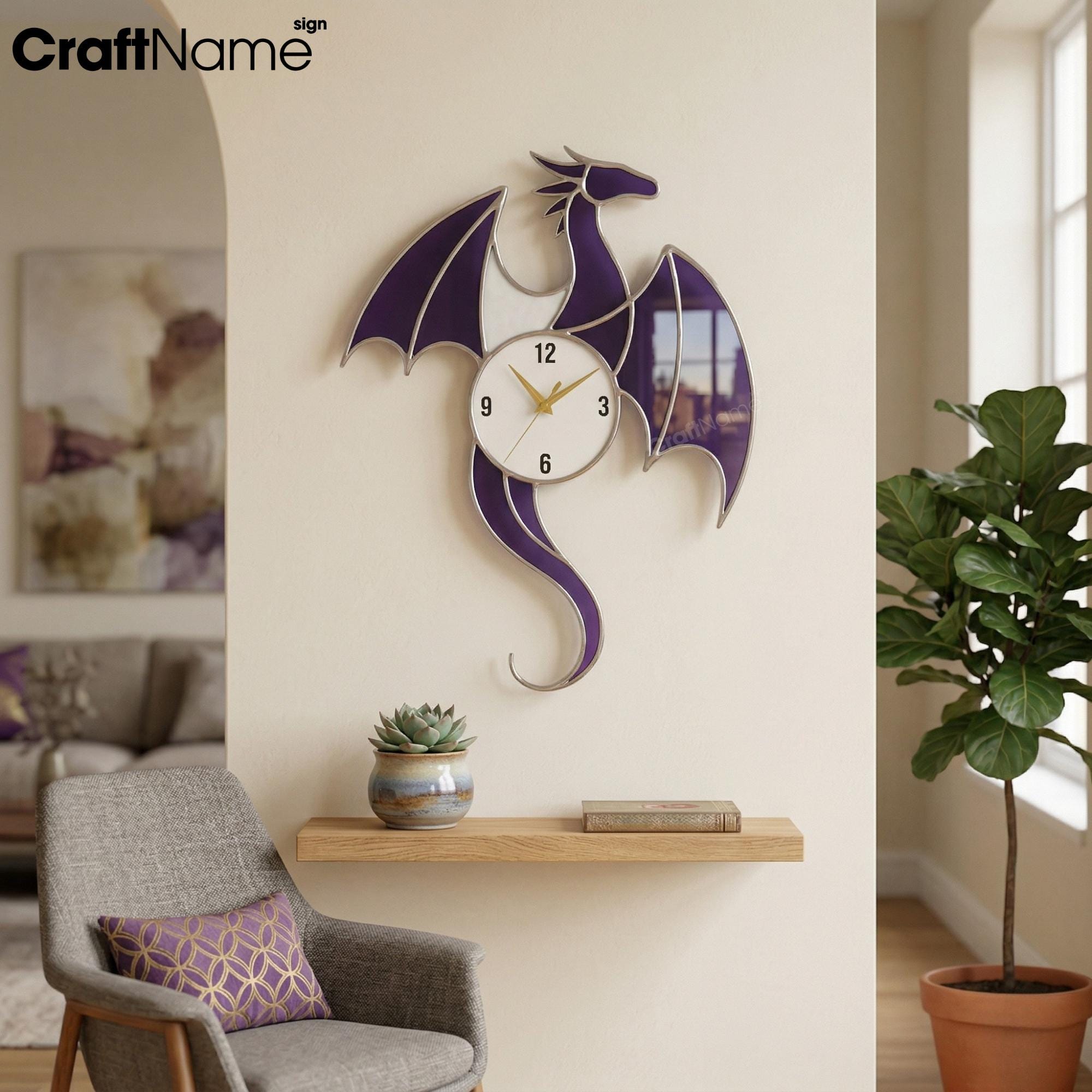 Dragon Stained Glass Wall Clock, Fantasy Art for Game Room or Office ...