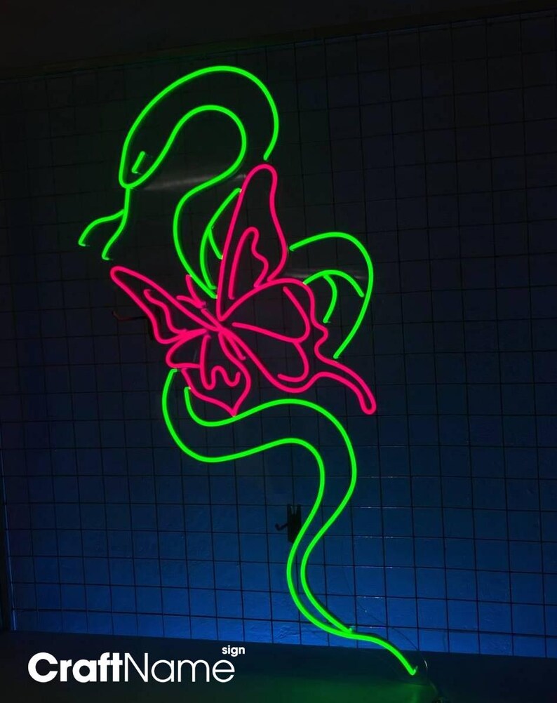 Snake and Butterfly Neon Sign, Custom LED Sign, 40x20 Inch Neon Art ...