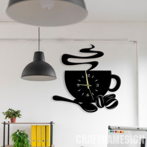 Orologio da parete con tazza di caffè, orologio da parete unico per l'arredamento della casa e le arti murali, orologio da parete personalizzato con tazza di caffè per l'arredamento di bar e cucine