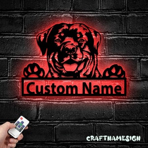 Custom Lazy Rottweiler Metal Wall Art LED Light - Personalized Dog Lover Name Sign Home Decor - Ideal for Home Decor & Gift