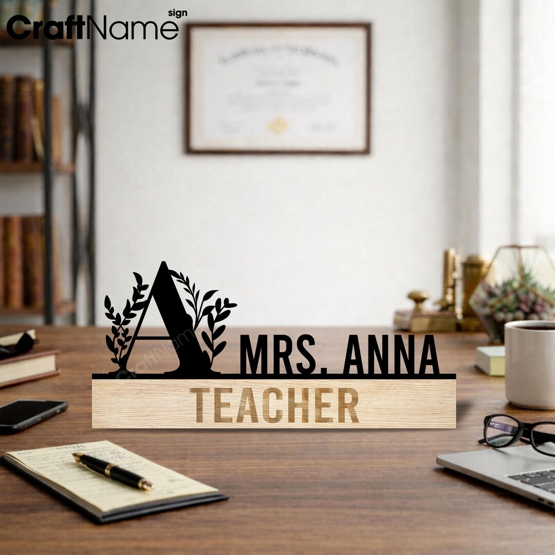 Personalized Ash Wood Desk Name Plate, Custom Office Sign, Teacher ...