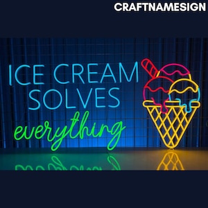 Ice Cream Solves Everything Neon Sign, Open Grand Ice Cream Led Sign, Custom Neon Sign, Ice Cream Store Art, Ice Cream Shop Neon Sign