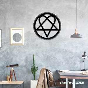 Heartagram Symbol Metal Wall Art LED Light - Heart Pentagram Shaped Sign Decoration - Ideal for Home Decor & Gift