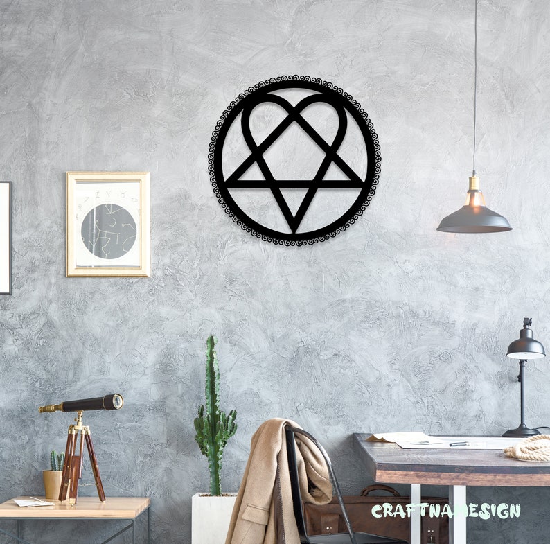 Heartagram Symbol Metal Wall Art LED Light - Heart Pentagram Shaped Sign Decoration - Ideal for Home Decor & Gift