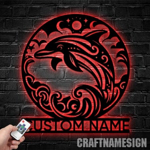 Aangepaste Dolphin Beach Metal Wall Art LED-licht, gepersonaliseerd Dolphin Lover Sign Home Decor - Ideaal voor Home Decor & Gifts, Dolphin Metal Sign