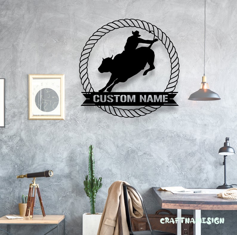 Custom Bull Rider Metal Wall Art LED Light | Personalized Rodeo Name ...