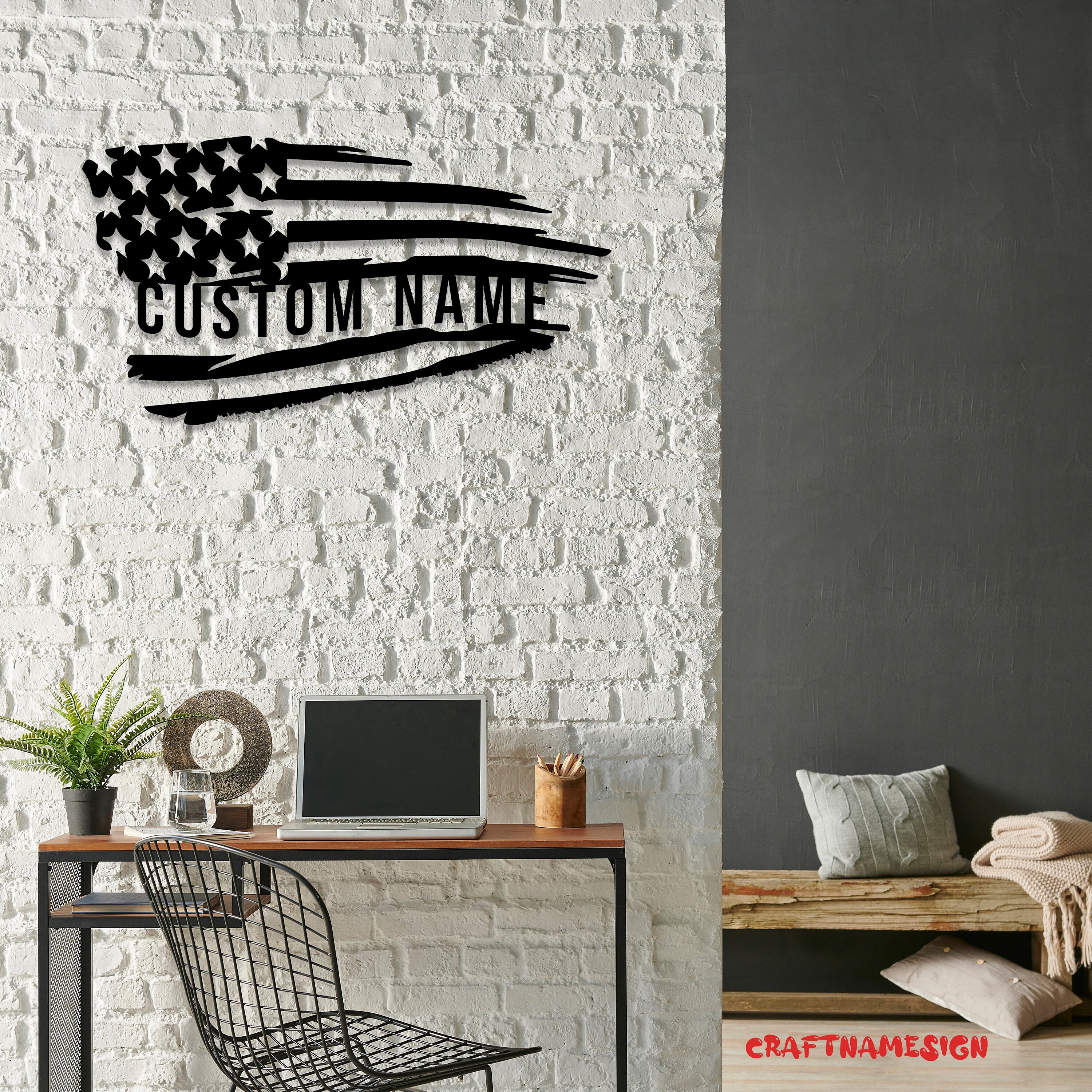 Custom Distressed USA Flag Metal Wall Art LED Light - Personalized ...