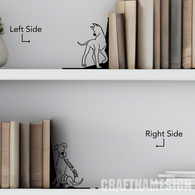 Left Bookend Custom Great Dane Bookend for Shelves Decor, Personalized Name Book End ...