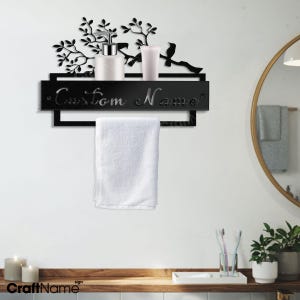Porta-toalhas de metal personalizado com pássaros em galhos, porta-toalhas de papel, suporte para banheiro, barra de toalhas de metal para decoração de banheiro, cabide para toalhas