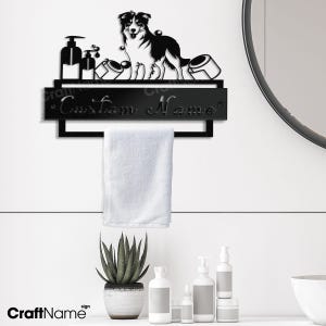 Portasciugamani in metallo per il bagno con cane Border Collie personalizzato, portasciugamani di carta, portasciugamani per il bagno, portasciugamani per il bagno, portasciugamani