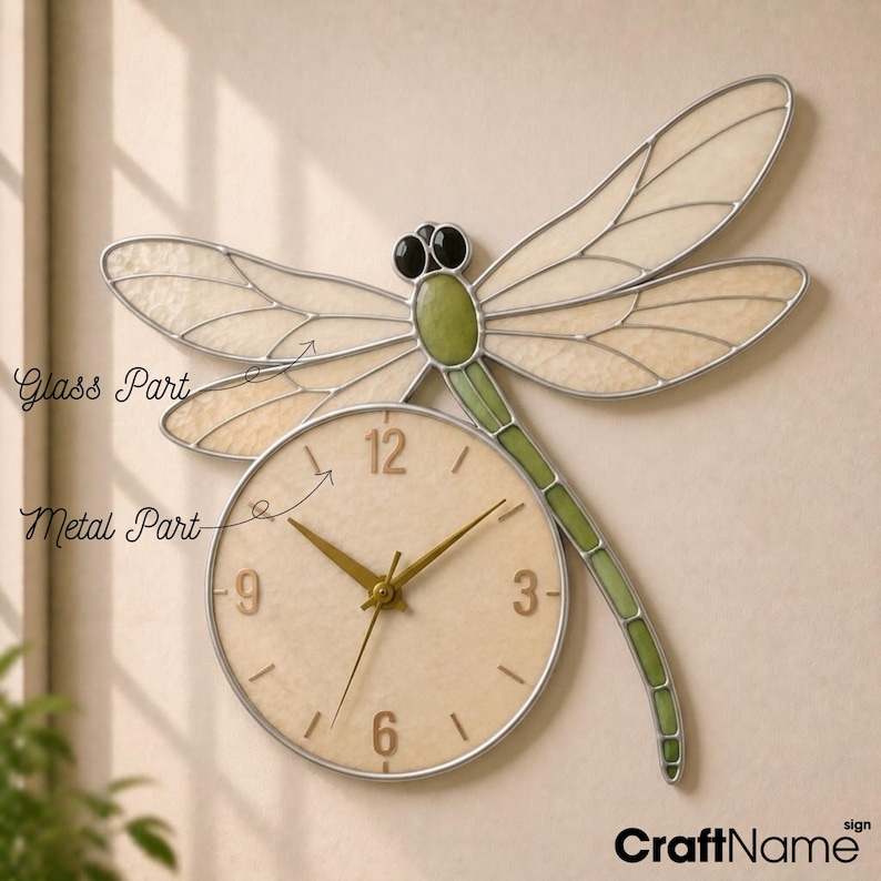 Dragonfly Clock Roses Dragonfly Stained Glass Wall Clock, Suncatcher Insect Art Garden Decor ...
