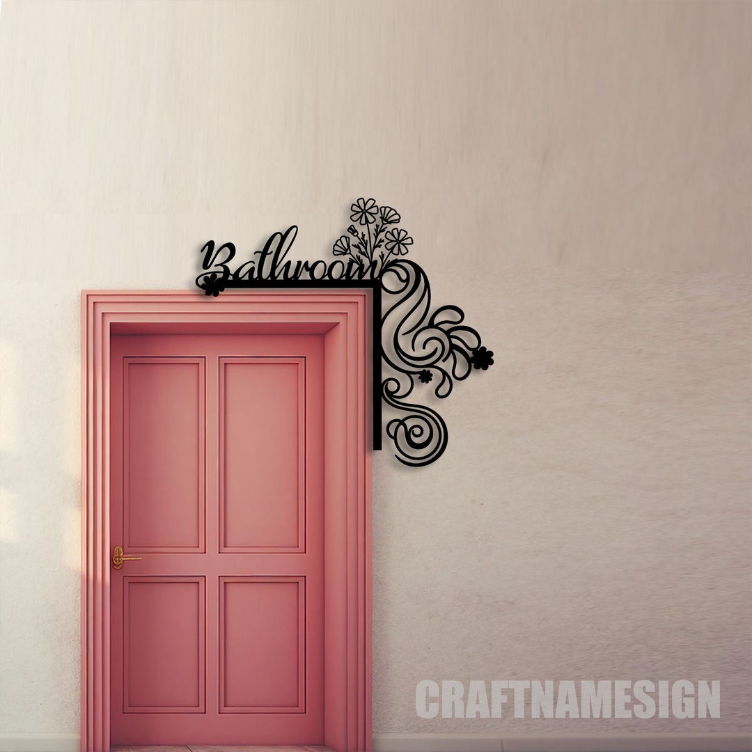 Bathroom Floral Door Corner Metal Wall Art, Flower Bathroom Door Topper ...