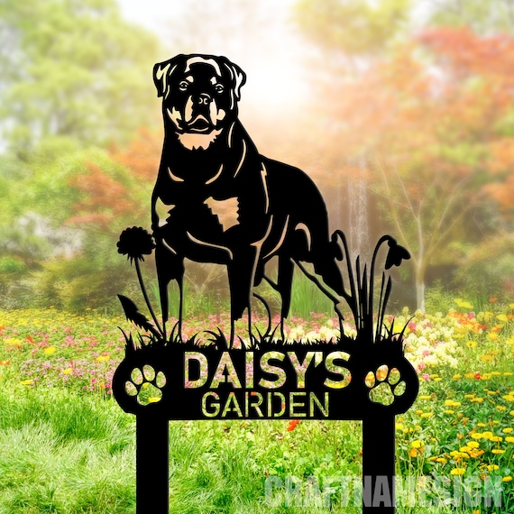 Custom Rottweiler Dog Metal Memorial Garden Stake, Personalized Pet Grave Marker Name Sign, Remembrance Stake Decor, Sympathy Dog Loss Gift