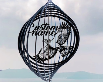 Niestandardowy wiatraczek Hawk Wind Spinner Metalowy Stalowy Zewnętrzny Wiszący Dekor, Wiatraczek Metalowy Dekoracje Ogrodowe, Prezenty Miłośników Hawk, Wiszący Wiatraczek