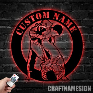 Personalized Brazilian Jiu Jitsu Metal Wall Art LED Light, Custom Martial Arts Sign, Dojo Decor, Brazilian Jiu Jitsu Gift, Jiu Jitsu Dojo