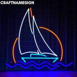 Sailboat On Beach Sunset Neon Sign, Boat Led Sign, Custom Neon Sign, Bedroom Decor, Boat Sailor Gift, Sailing Boat Wall Art, Gift For Dad